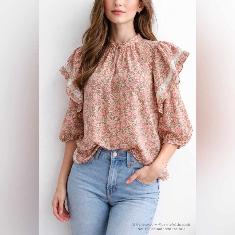Who What Wear L Cottagecore Floral Lace Puff Sleeve Blouse Romantic